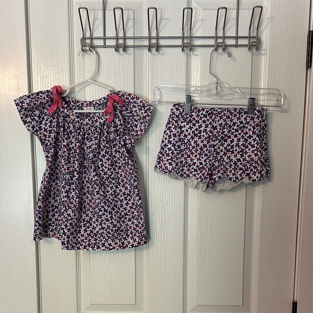 Il Gufo Blue and Red Floral Top